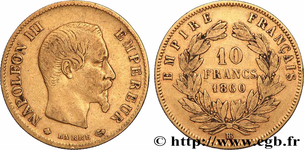10 francs or Napoléon III, tête nue 1860 Strasbourg F.506/11 BC+ 