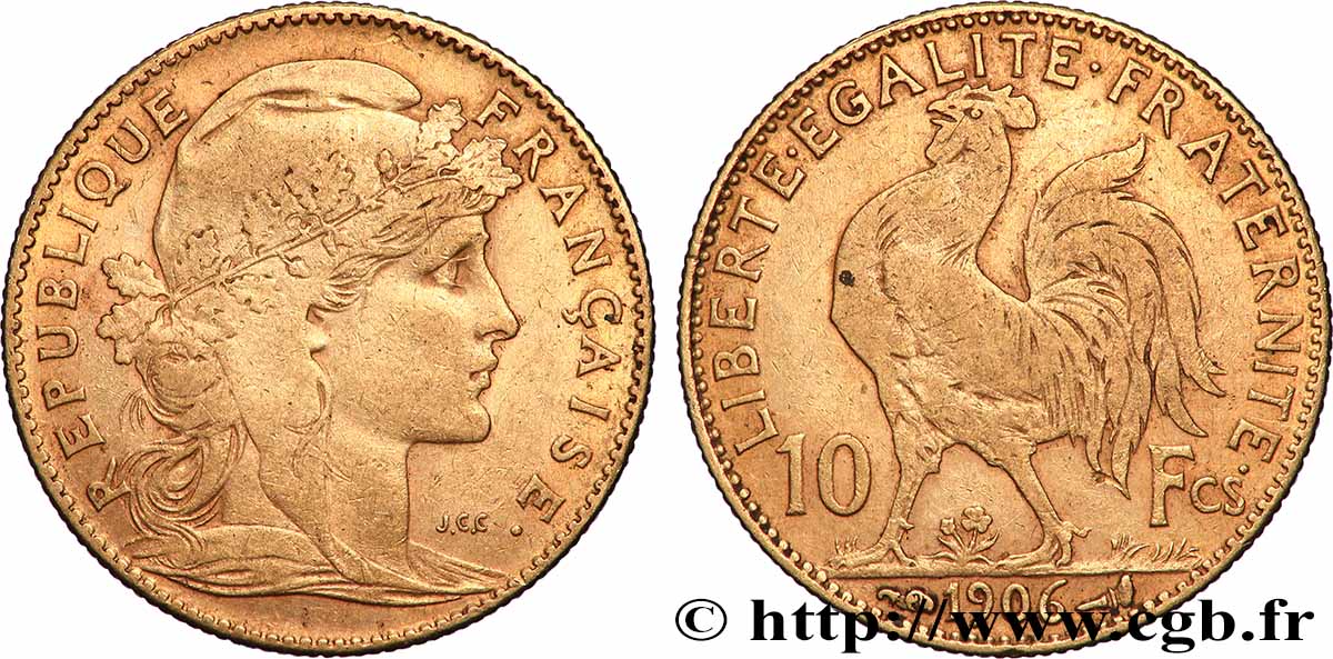 10 francs or Coq 1906 Paris F.509/7 BC+ 