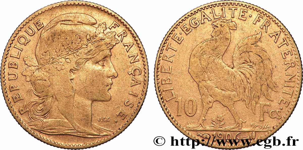 10 francs or Coq 1906 Paris F.509/7 S 