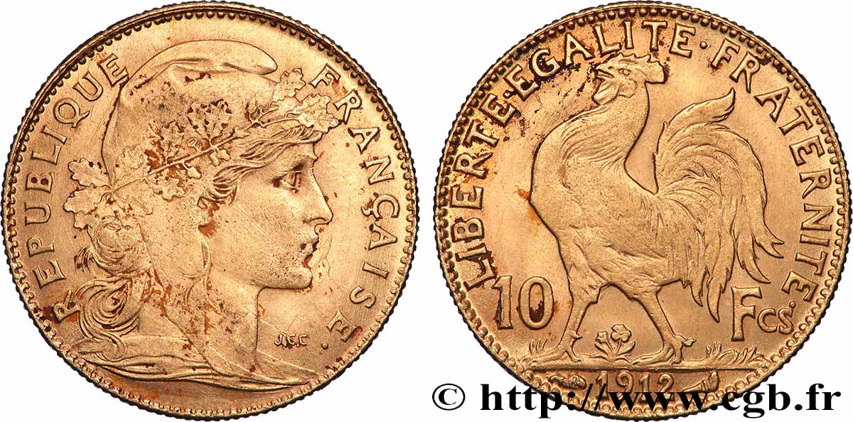 10 francs or Coq 1912 Paris F.509/13 BC 