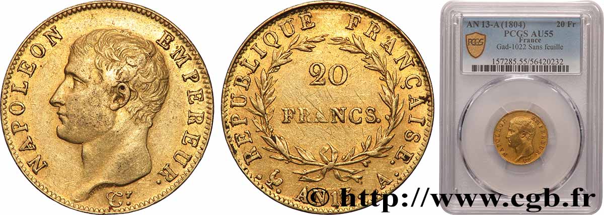 20 francs or Napoléon tête nue, Calendrier révolutionnaire 1805 Paris F.512/1 AU55 