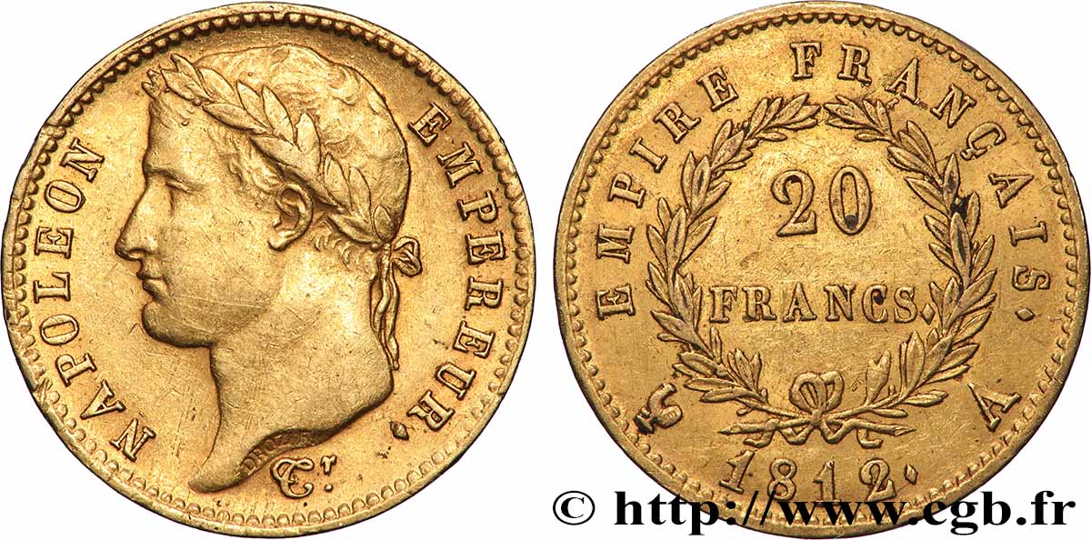 20 francs or Napoléon, tête laurée, Empire français 1812 Paris F.516/22 TTB 