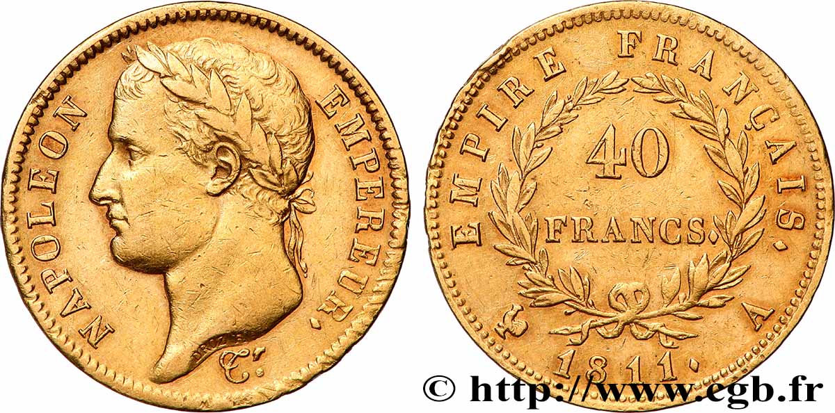 40 francs or Napoléon tête laurée, Empire français 1811 Paris F.541/6 TB+ 