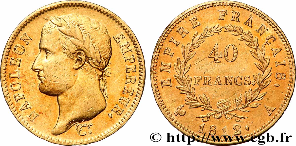 40 francs or Napoléon tête laurée, Empire français 1812 Paris F.541/9 TTB 