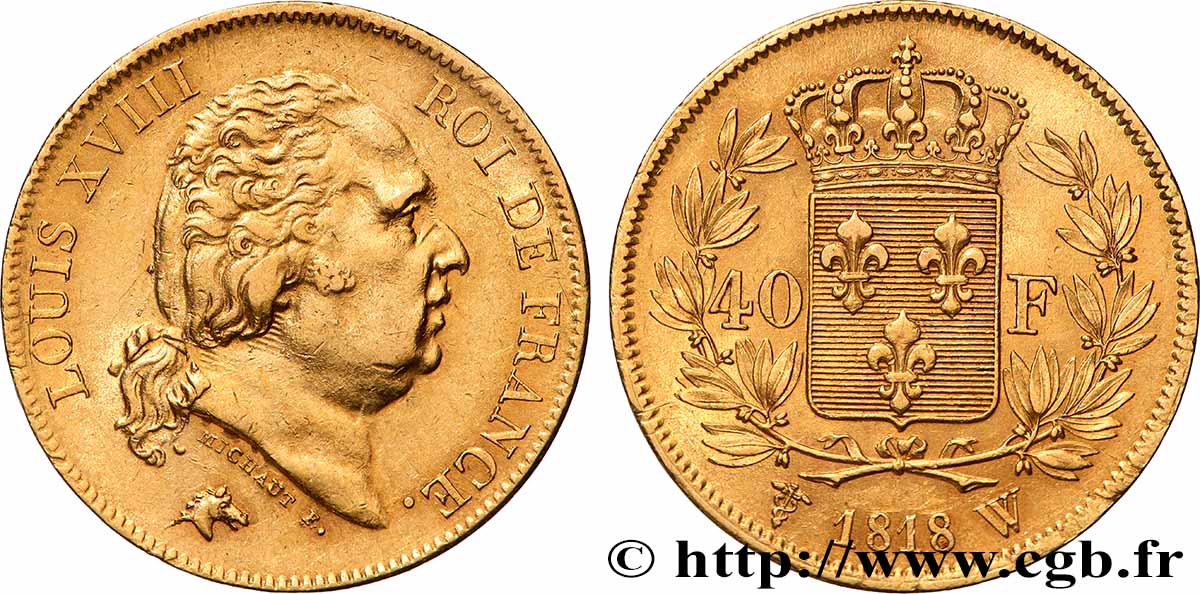 40 francs or Louis XVIII 1818 Lille F.542/8 TTB+ 