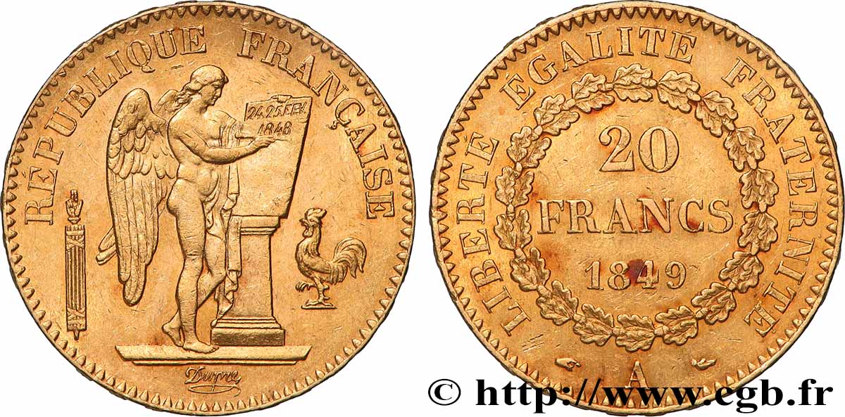 20 francs or Génie, IIe République 1849 Paris F.528/2 TTB 