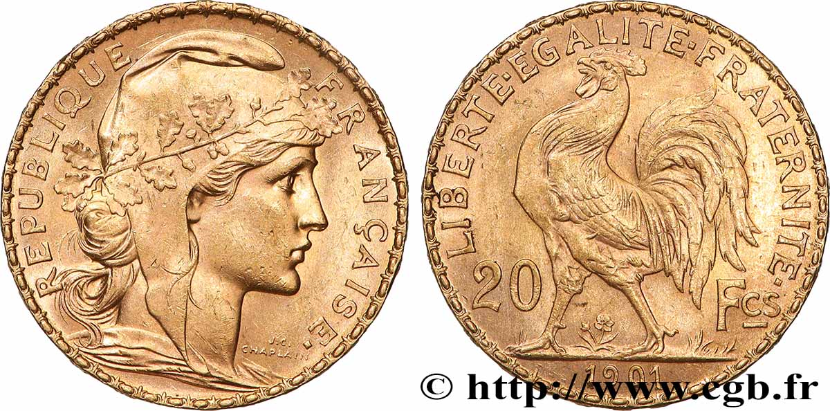 20 francs or Coq, Dieu protège la France 1901 Paris F.534/6 TTB+ 