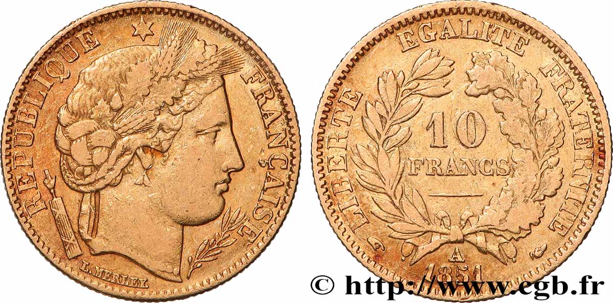 10 francs or Cérès, IIe République 1851 Paris F.504/3 TB 
