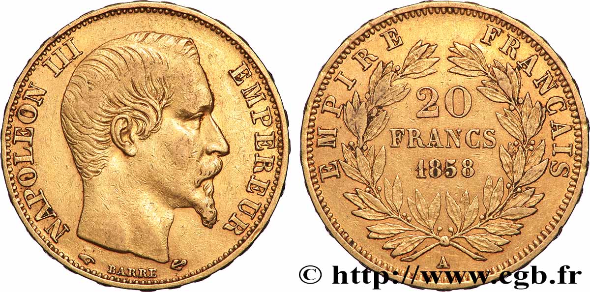 20 francs or Napoléon III, tête nue 1858 Paris F.531/13 TTB 