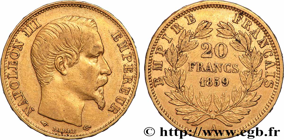 20 francs or Napoléon III, tête nue 1859 Paris F.531/15 MBC 