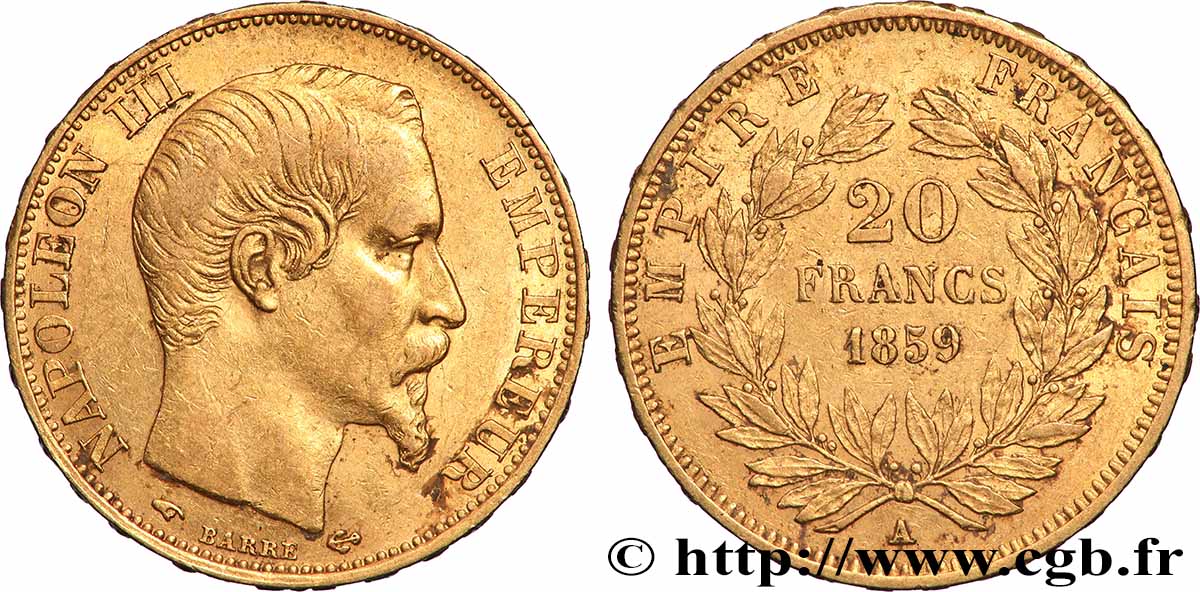 20 francs or Napoléon III, tête nue 1859 Paris F.531/15 MBC 