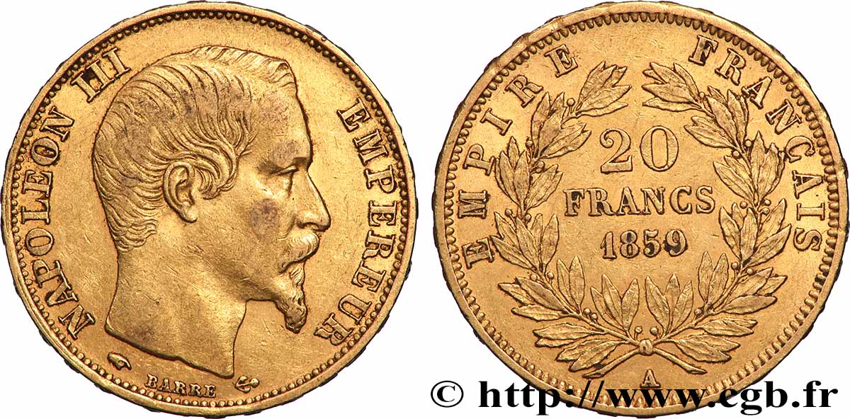 20 francs or Napoléon III, tête nue 1859 Paris F.531/15 TTB 