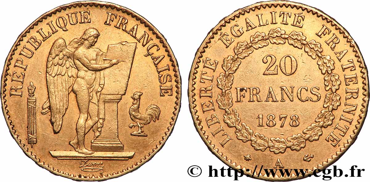 20 francs génie, Troisième république 1878 Paris F.533/6 MBC+ 