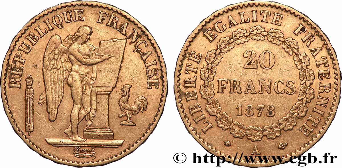 20 francs génie, Troisième république 1878 Paris F.533/6 MBC 