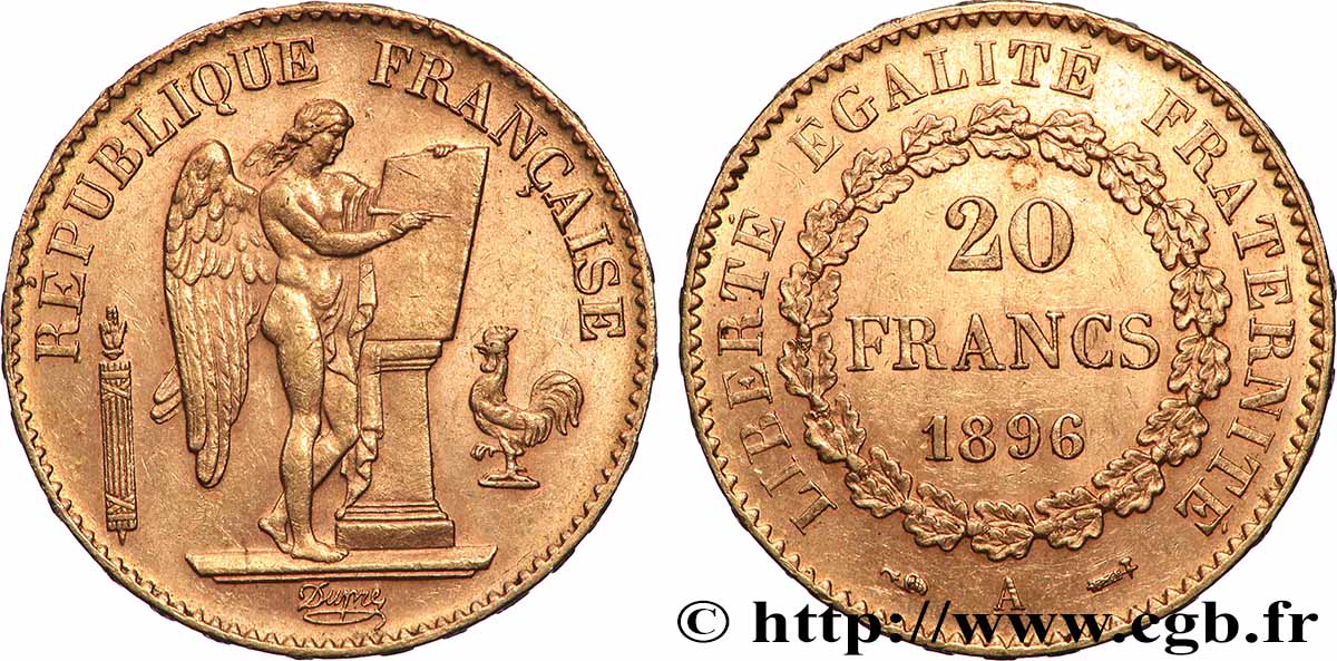 20 francs or Génie, Troisième République 1896 Paris F.533/20 SUP 