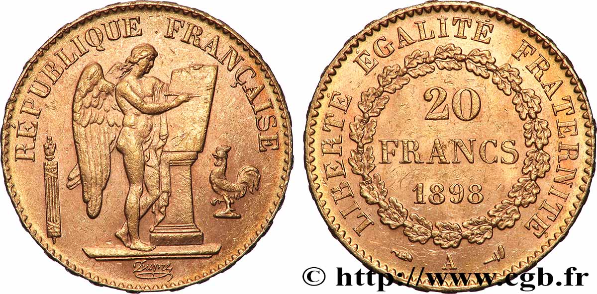 20 francs or Génie, Troisième République 1898 Paris F.533/23 SUP 