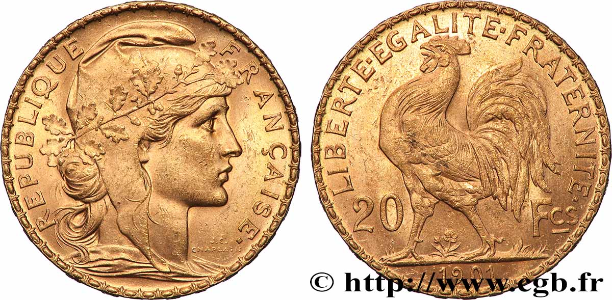 20 francs or Coq, Dieu protège la France 1901 Paris F.534/6 EBC 