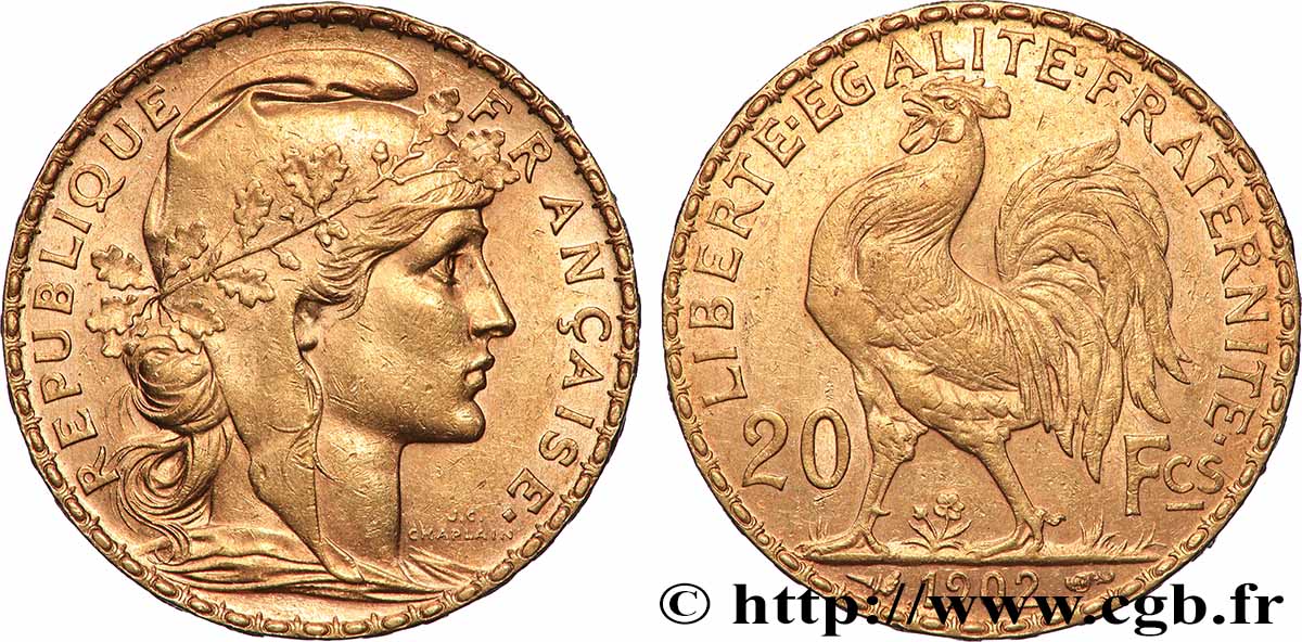 20 francs or Coq, Dieu protège la France 1902 Paris F.534/7 MBC+ 