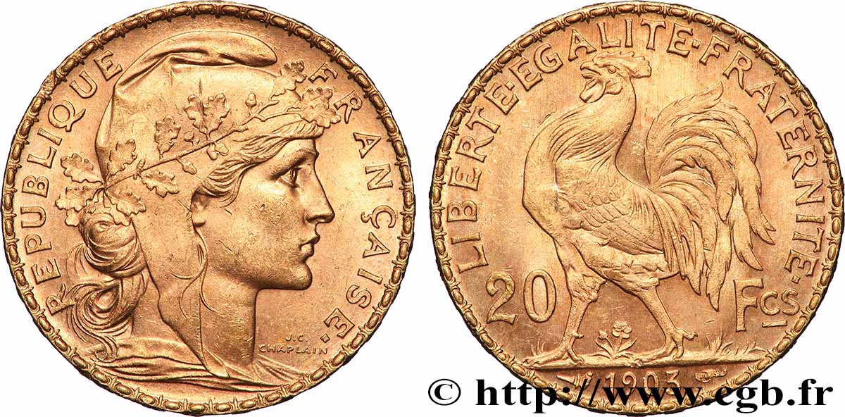 20 francs or Coq, Dieu protège la France 1903 Paris F.534/8 AU 