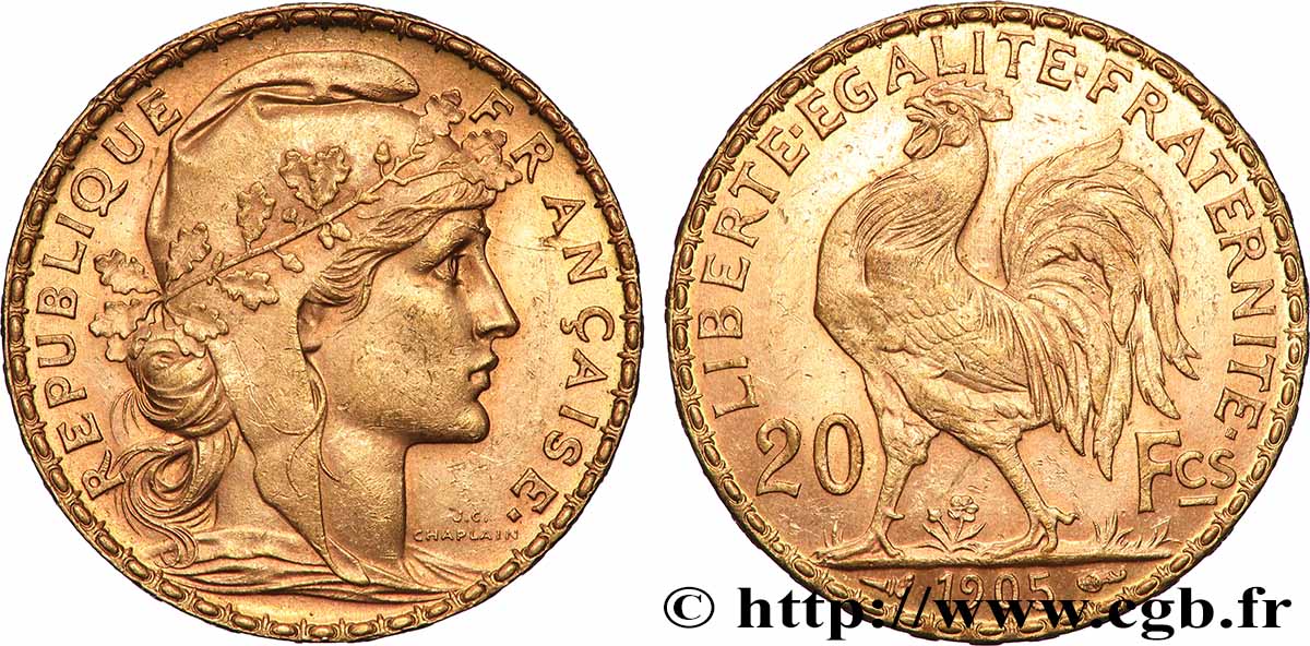 20 francs or Coq, Dieu protège la France 1905 Paris F.534/10 SUP 