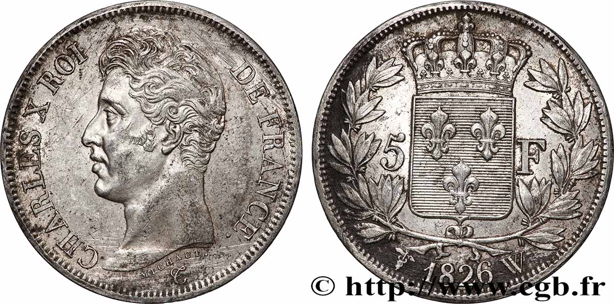 5 francs Charles X, 1er type 1826 Lille F.310/27 q.SPL 