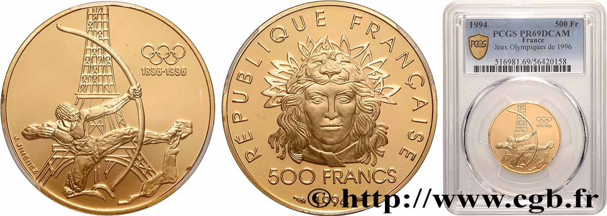 Belle Épreuve Or 500 francs - Tir à l’arc 1994 Pessac F5.1830 1 FDC69 PCGS