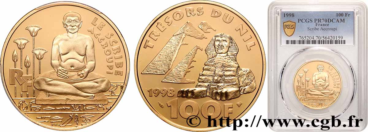 Belle Épreuve 100 Francs - Scribe accroupi 1998 Paris F5.1678 1 MS70 PCGS