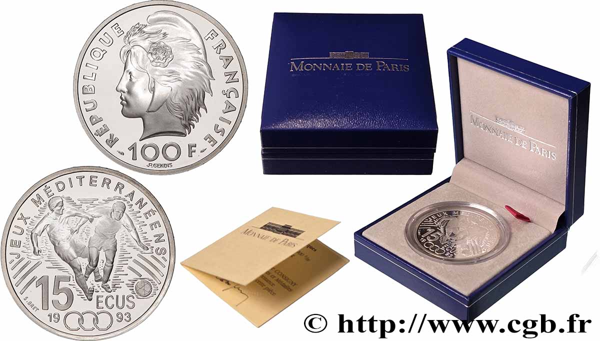 Belle Épreuve 15 écus / 100 francs - Football 1993 Paris F5.2003 1 MS 
