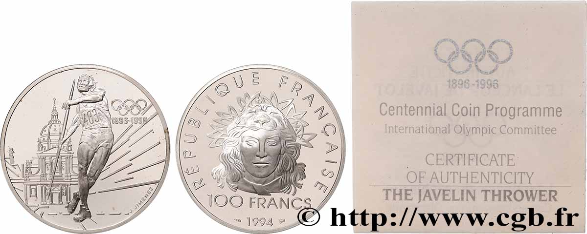 Belle Épreuve 100 francs - Le Lanceur de Javelot - Différent Abeille 1994 Paris F5.1640 1 MS 