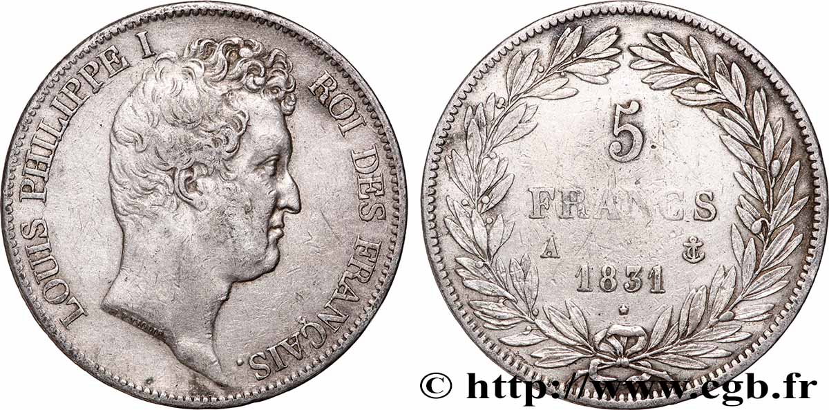 5 francs type Tiolier avec le I, tranche en creux 1831 Paris F.315/14 VF 