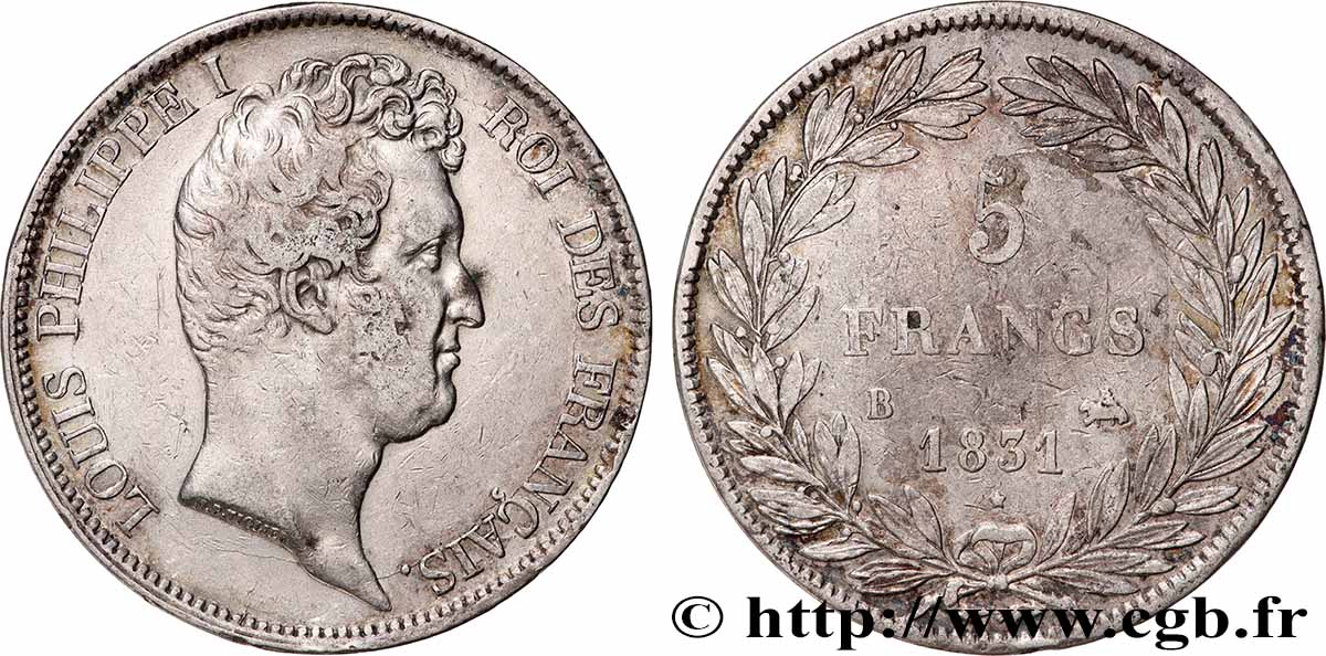5 francs type Tiolier avec le I, tranche en creux 1831 Rouen F.315/15 VF 