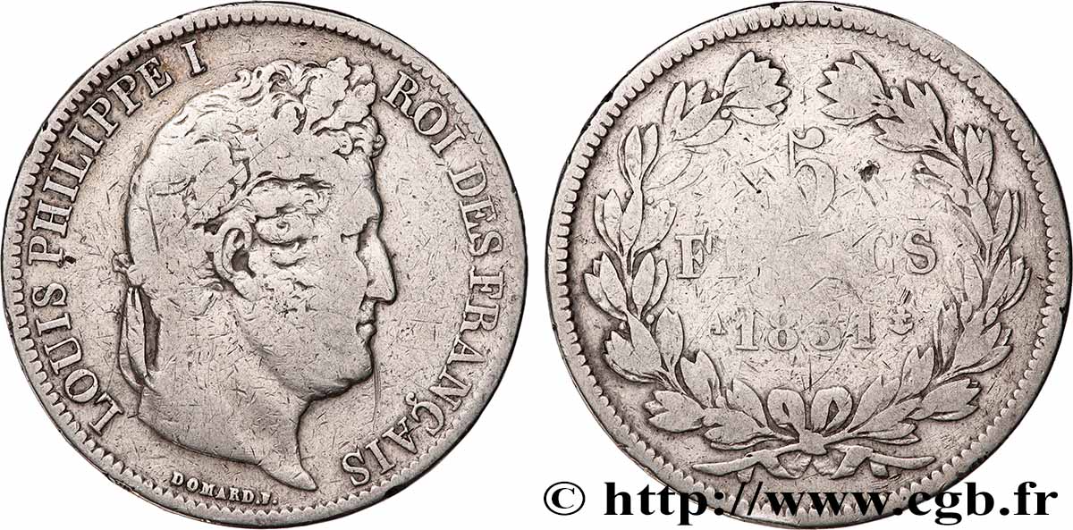 5 francs Ier type Domard, tranche en relief 1831 Paris F.320/1 VF 