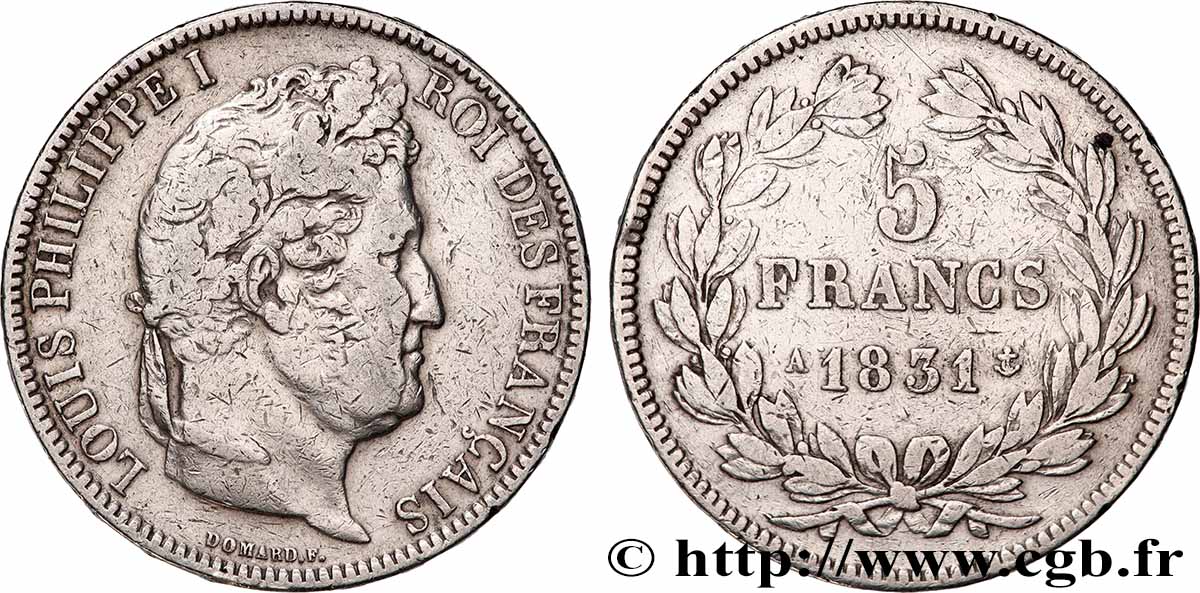 5 francs Ier type Domard, tranche en relief 1831 Paris F.320/1 TB+ 