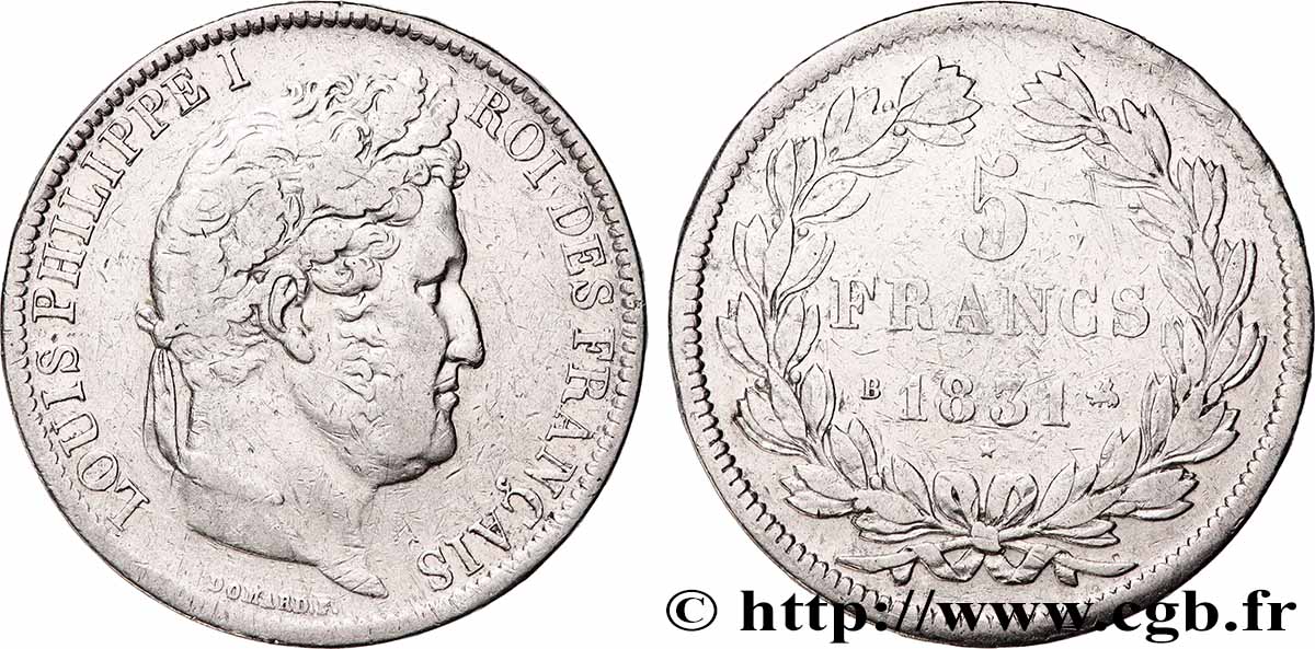 5 francs Ier type Domard, tranche en relief 1831 Rouen F.320/2 TB+ 