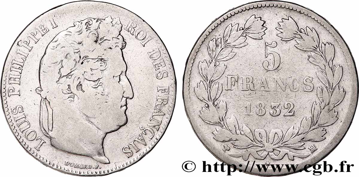 5 francs IIe type Domard 1832 Marseille F.324/10 VF 