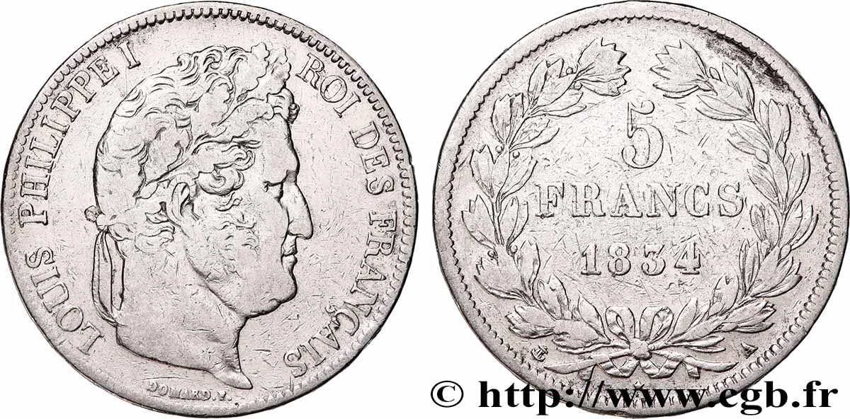 5 francs IIe type Domard 1834 Paris F.324/29 TB 