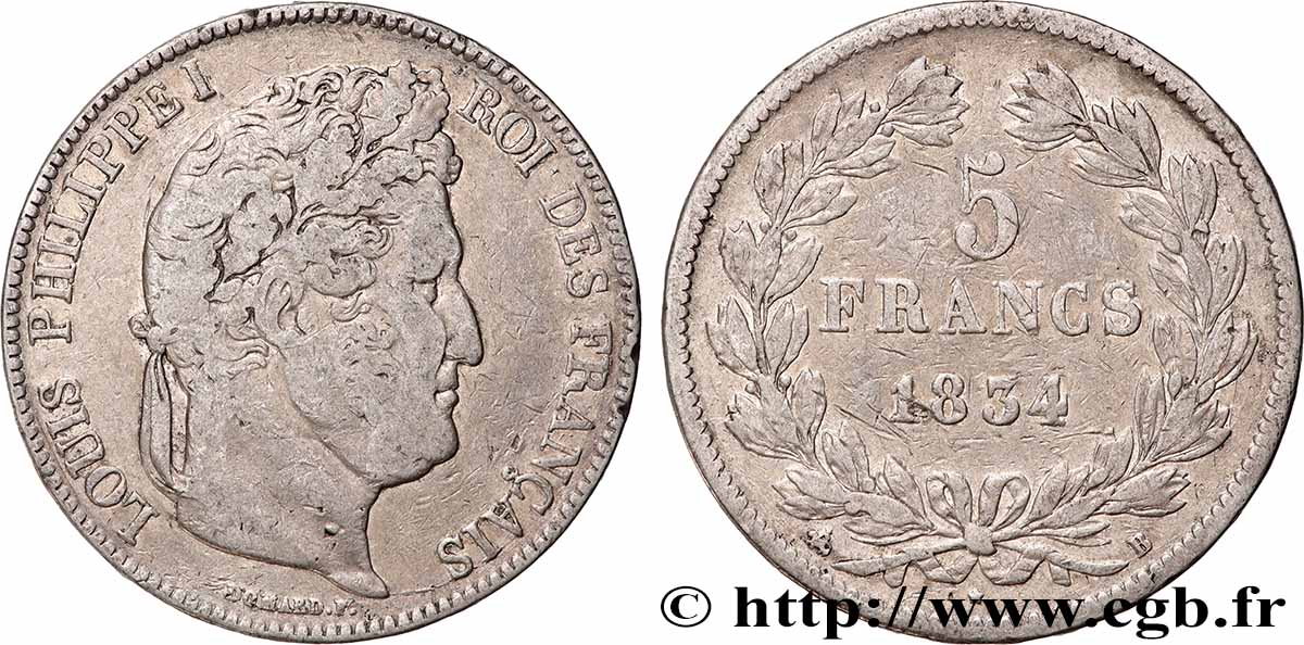 5 francs IIe type Domard 1834 Rouen F.324/30 TB 