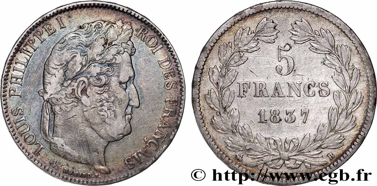 5 francs IIe type Domard 1837 Rouen F.324/62 XF 