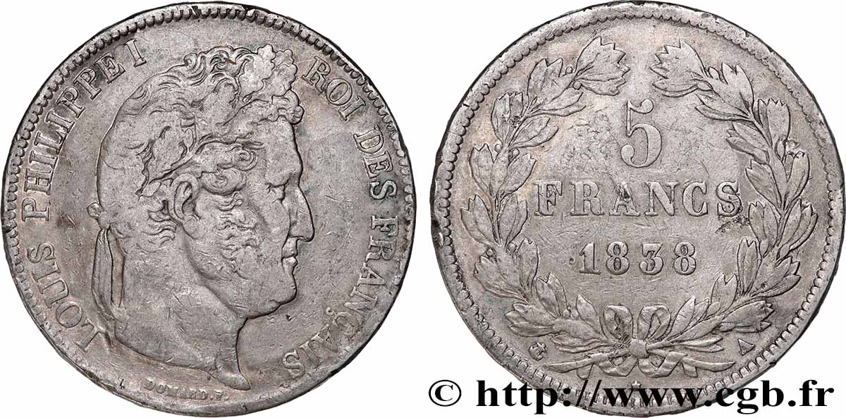 5 francs IIe type Domard 1838 Paris F.324/68 VF 