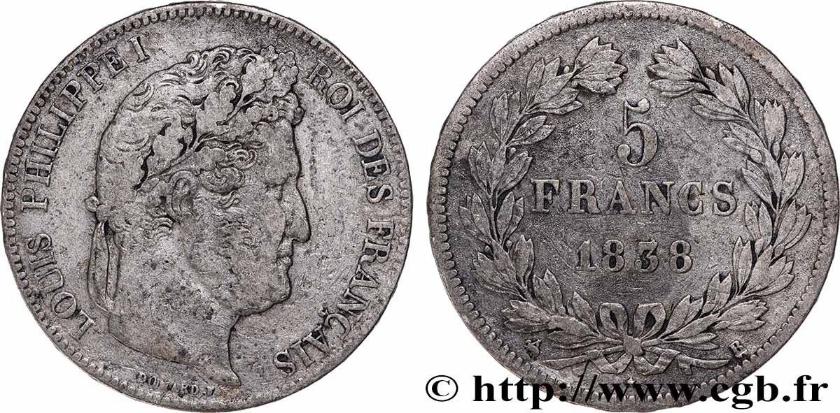 5 francs IIe type Domard 1838 Rouen F.324/69 TB 