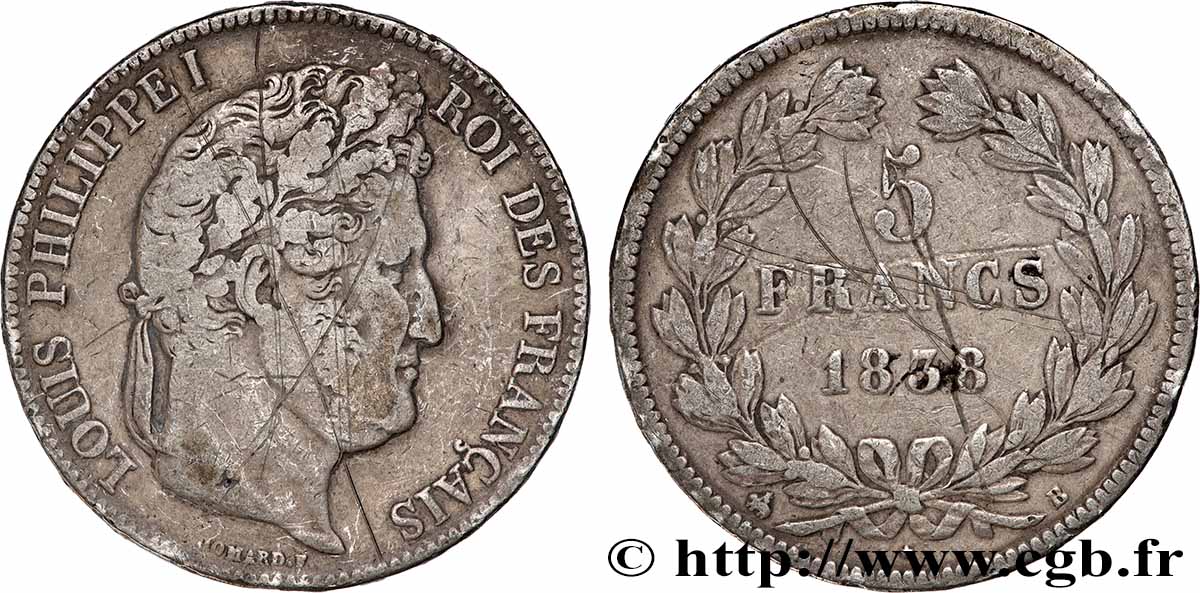 5 francs IIe type Domard 1838 Rouen F.324/69 TB 