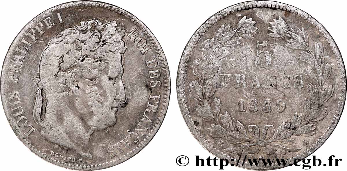 5 francs, IIe type Domard 1839 Paris F.324/75 VF 