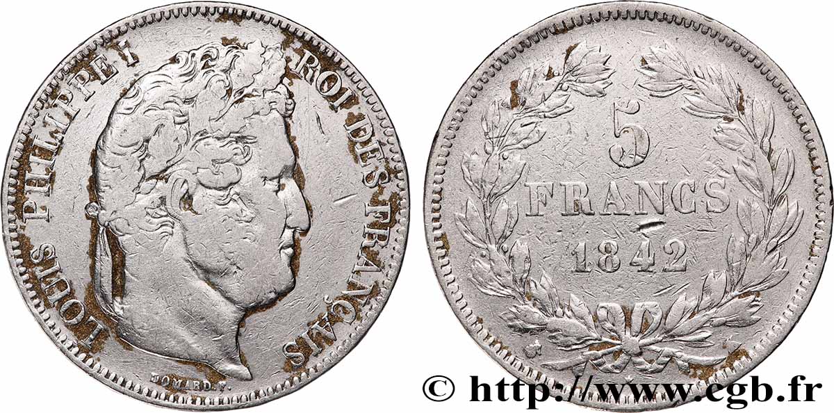 5 francs IIe type Domard 1842 Bordeaux F.324/98 VF 