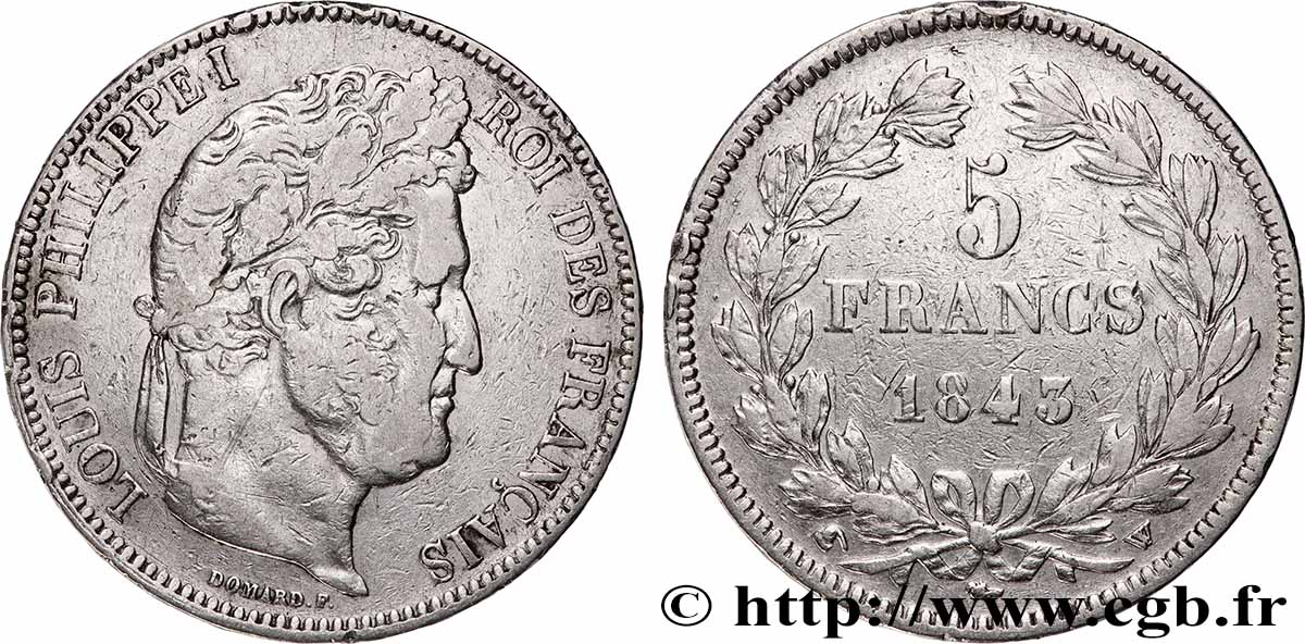 5 francs IIe type Domard 1843 Lille F.324/104 VF 