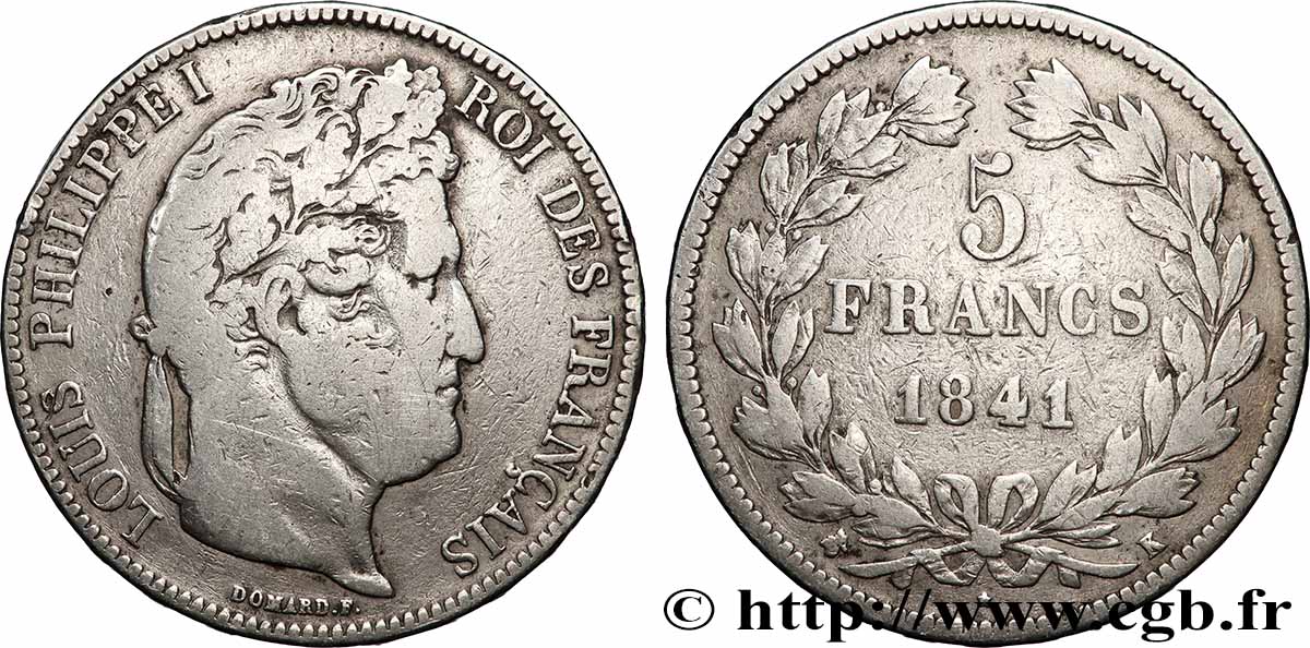 5 francs IIe type Domard 1841 Bordeaux F.324/93 TB 