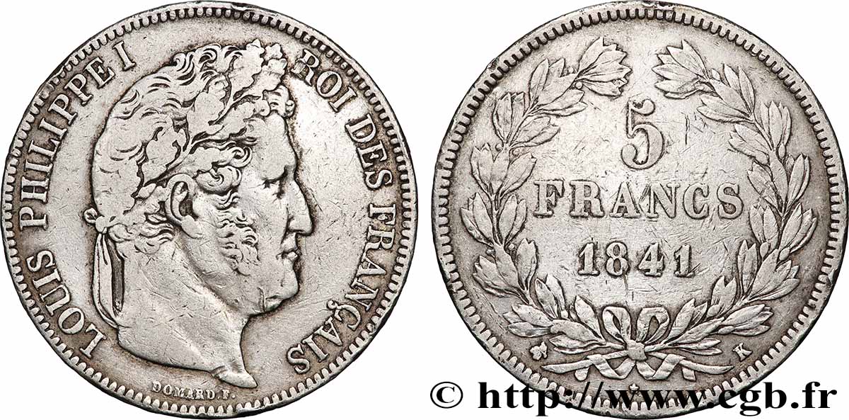5 francs IIe type Domard 1841 Bordeaux F.324/93 VF 