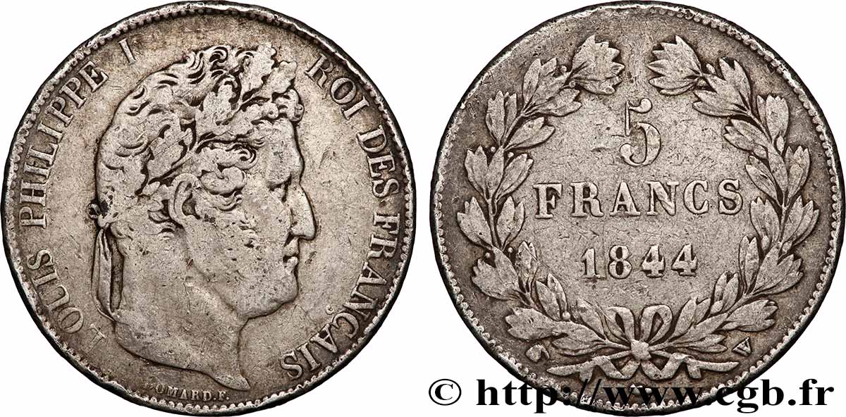 5 francs, IIIe type Domard 1844 Lille F.325/5 TB 