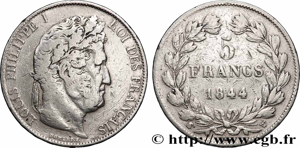 5 francs, IIIe type Domard 1844 Lille F.325/5 TB 