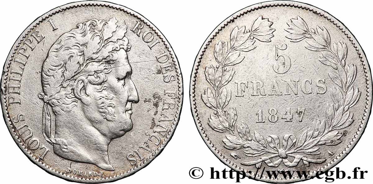 5 francs IIIe type Domard 1847 Paris F.325/14 TTB 
