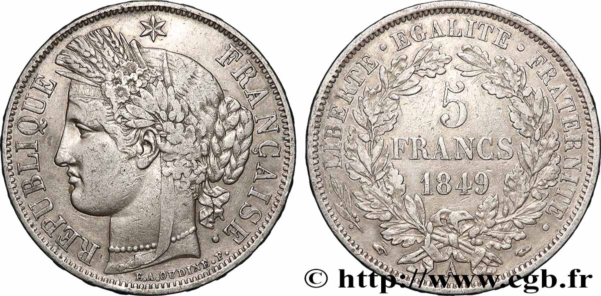 5 francs Cérès, IIe République 1849 Paris F.327/1 TB+ 